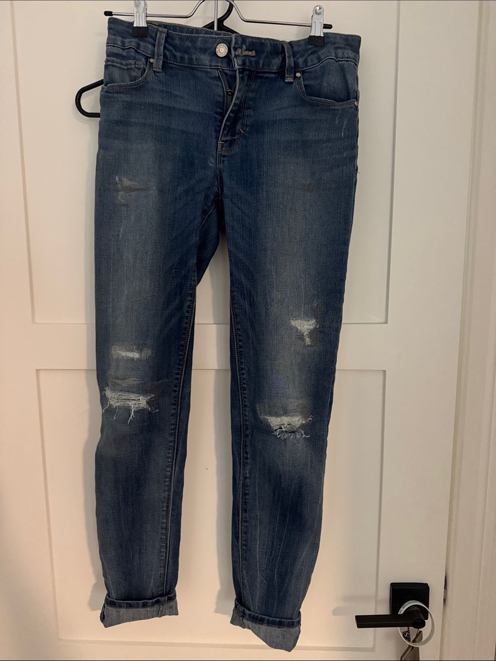 White House Black Market Distressed Dark Blue Boyfriend Jeans